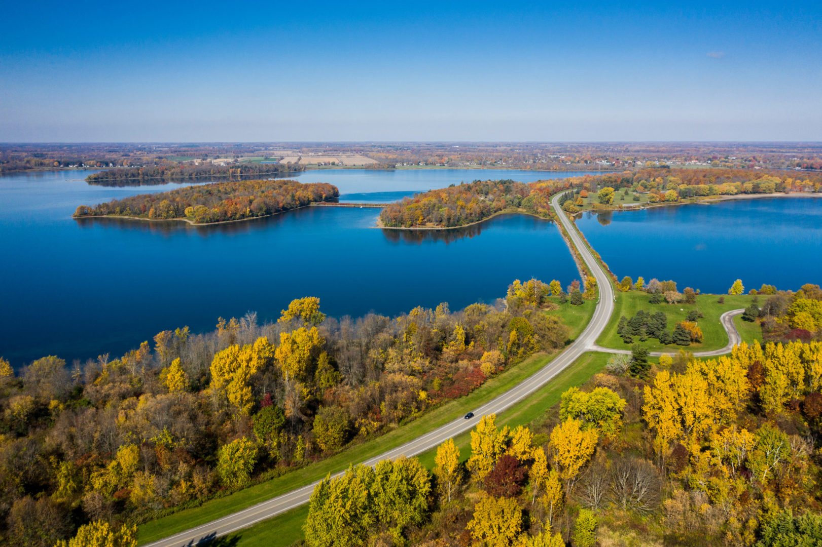 Vue aérienne du Saint-Laurent et de la région des Mille-Îles, Canada