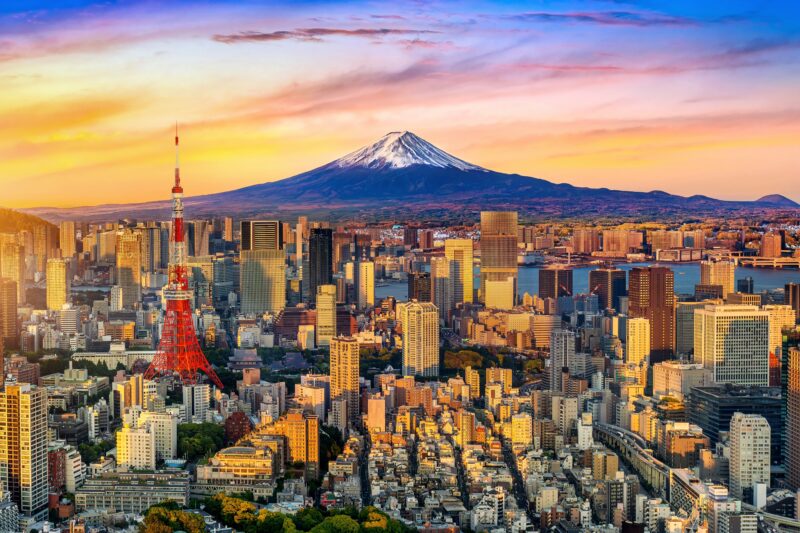 Vue aérienne de Tokyo avec le Mont Fuji, Japon
