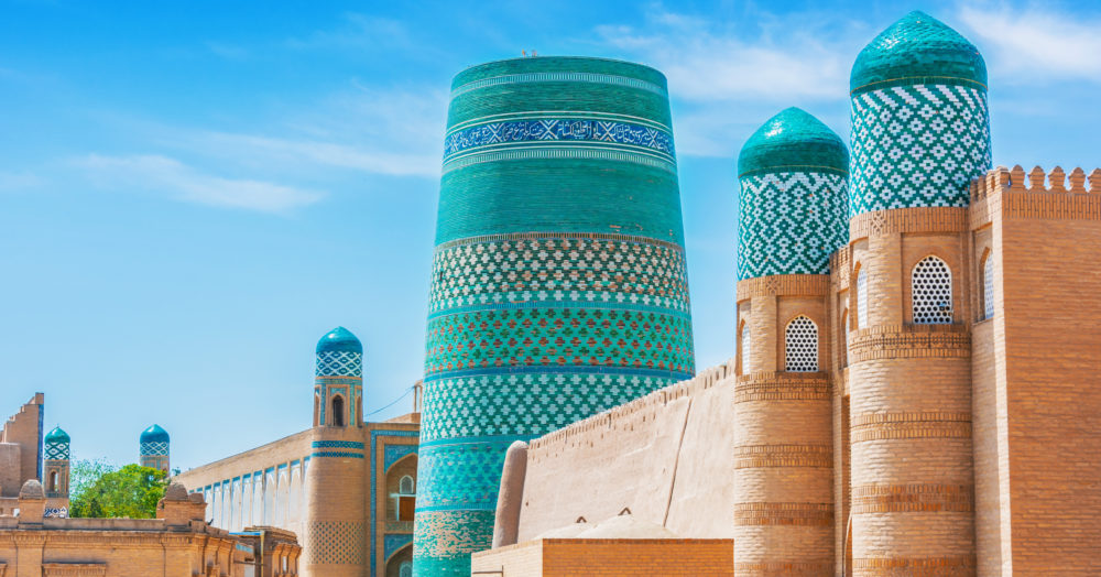 Architecture historique d'Itchan Kala, ville intérieure fortifiée de la ville de Khiva, classée au Patrimoine mondial de l'UNESCO, voyage en Ouzbékistan