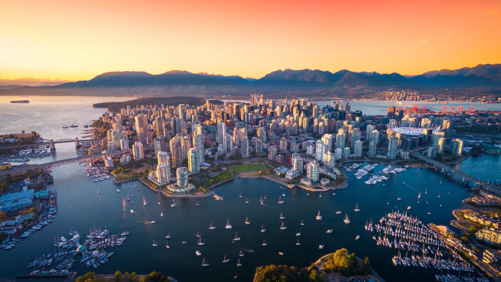 Vue aérienne de la Skyline du Downtown de Vancouver, voyage au Canada