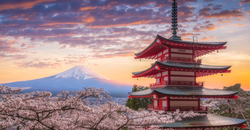 Mont Fuji, du Sakura et du Chureito dans la préfecture de Yamanashi, au Japon