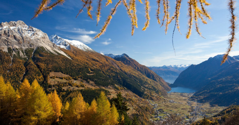 Paysage automnale dans la nature du Val Poschiavo aux Grisons