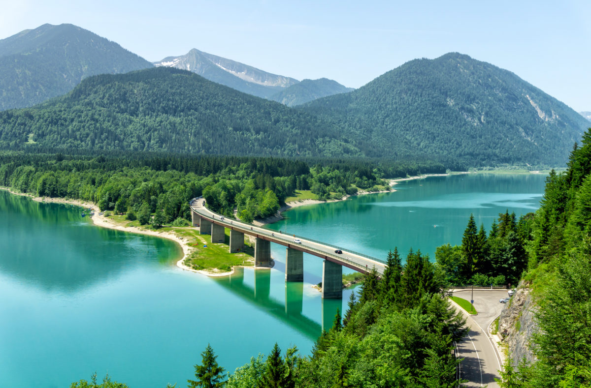 Pont et lac Sylvenstein, Bavière, Allemagne