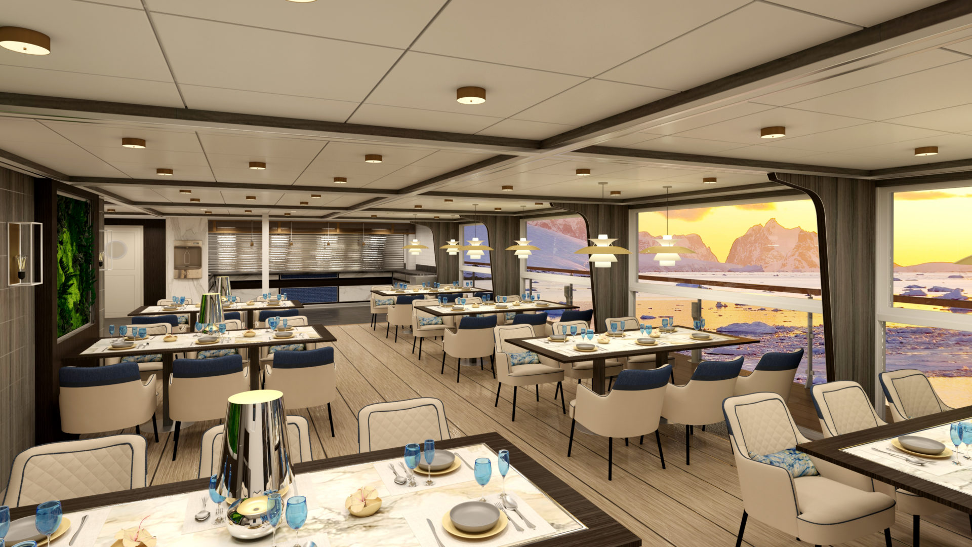 Panorama du restaurant de l'Albatros, croisière d'expédition au Spitzberg